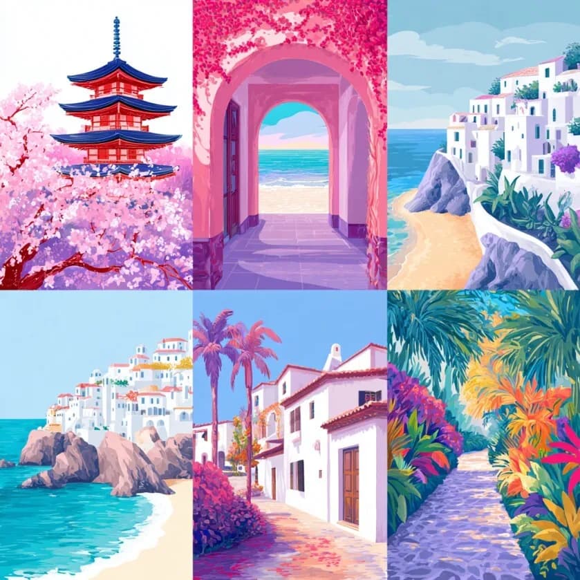 15x20cm digital painting canvas Floral Island Trip anniversary gift, with acrylic paint images and digital coloring.