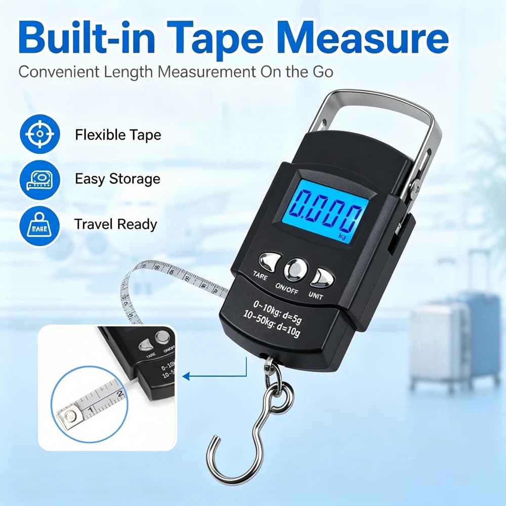 New 50KG/10g Digital Fishing Scale with Ruler Portable Travel Luggage Weighing Scale Digital Fishing Scale Kitchen Food Scale