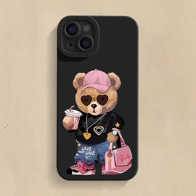 Cute Bear Silicone Phone Case For iPhone 17 16 15 14 13 12 11 Pro Max 17 Air 16E XS X XR 7 8 15 14 Plus Shockproof Soft Cover