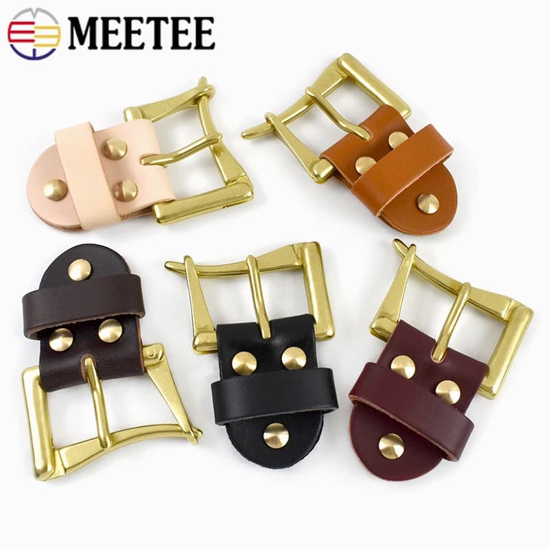 Set di 40mm Fibbie per Cinture in Ottone Massiccio da Uomo, con Anello in Pelle, Vite, Rivetto, Passante e Accessori di Fissaggio per Cinture