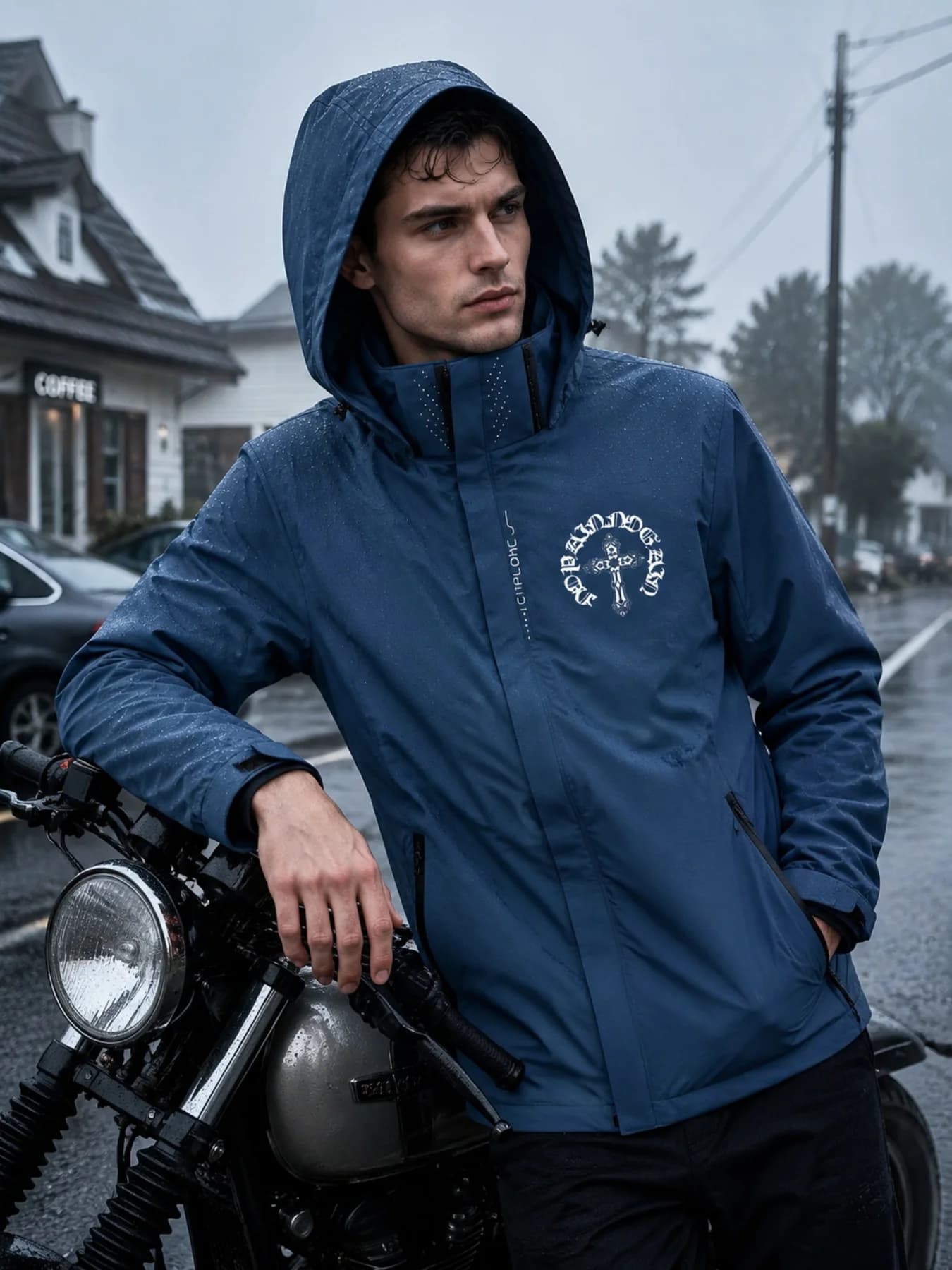 Spring and Autumn detachable hat rainproof and windproof coat, arrow-patterned outdoor storm jacket,cycling casual zipper jacket