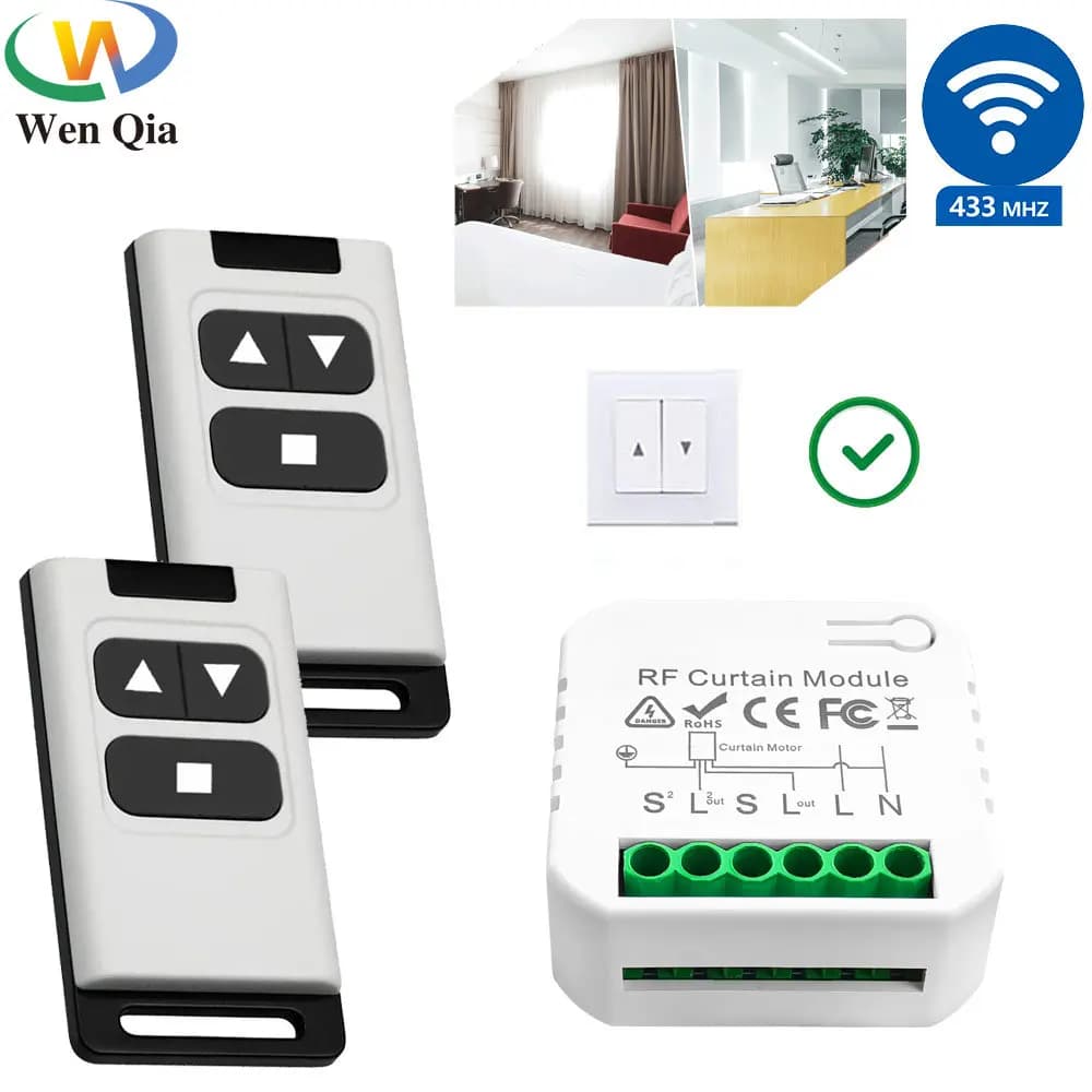 Interruttore per tende cieche 433 MHz 110 V 220 V Trasmettitore ricevitore modulo otturatore con telecomando wireless a 2 vie, per cancello motore