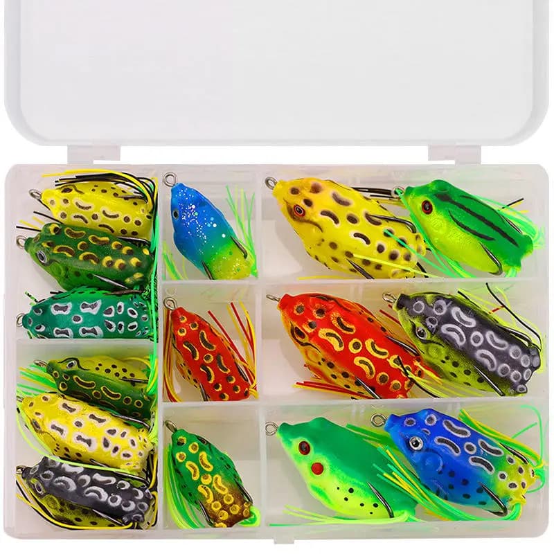 WEIHE 5 pcs/15 pz frog fishing bait combo kit fishing bait soft kit equipment box fishing frogs pvc units