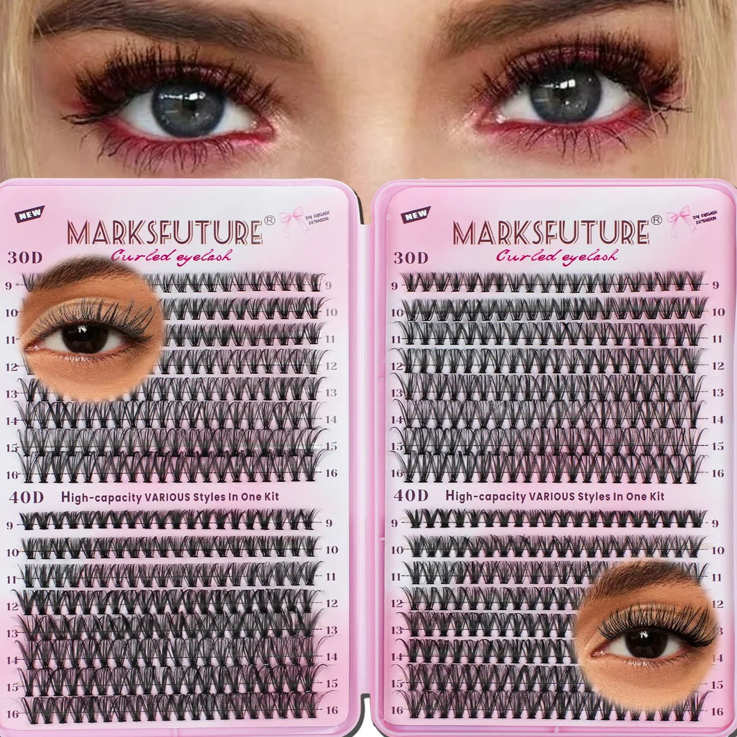 Kit for Extension Eyelash Marks Future 640 Pieces 30D40D Individual Eyelashes, Ultra Mirrors, Curve D Mixed Length 9-16mm, Extension Eyelashes Make from You to Home, Fluid Eyelashes Style Manga