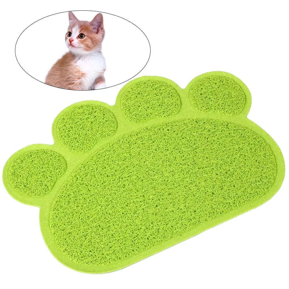 Cat Litter Mat Non-Slip Paw Shape Pet Food Dish Bowl Placemat for Dog Cat Puppy Kitten Water 30x40cm Green Pet Paw Shape Mat