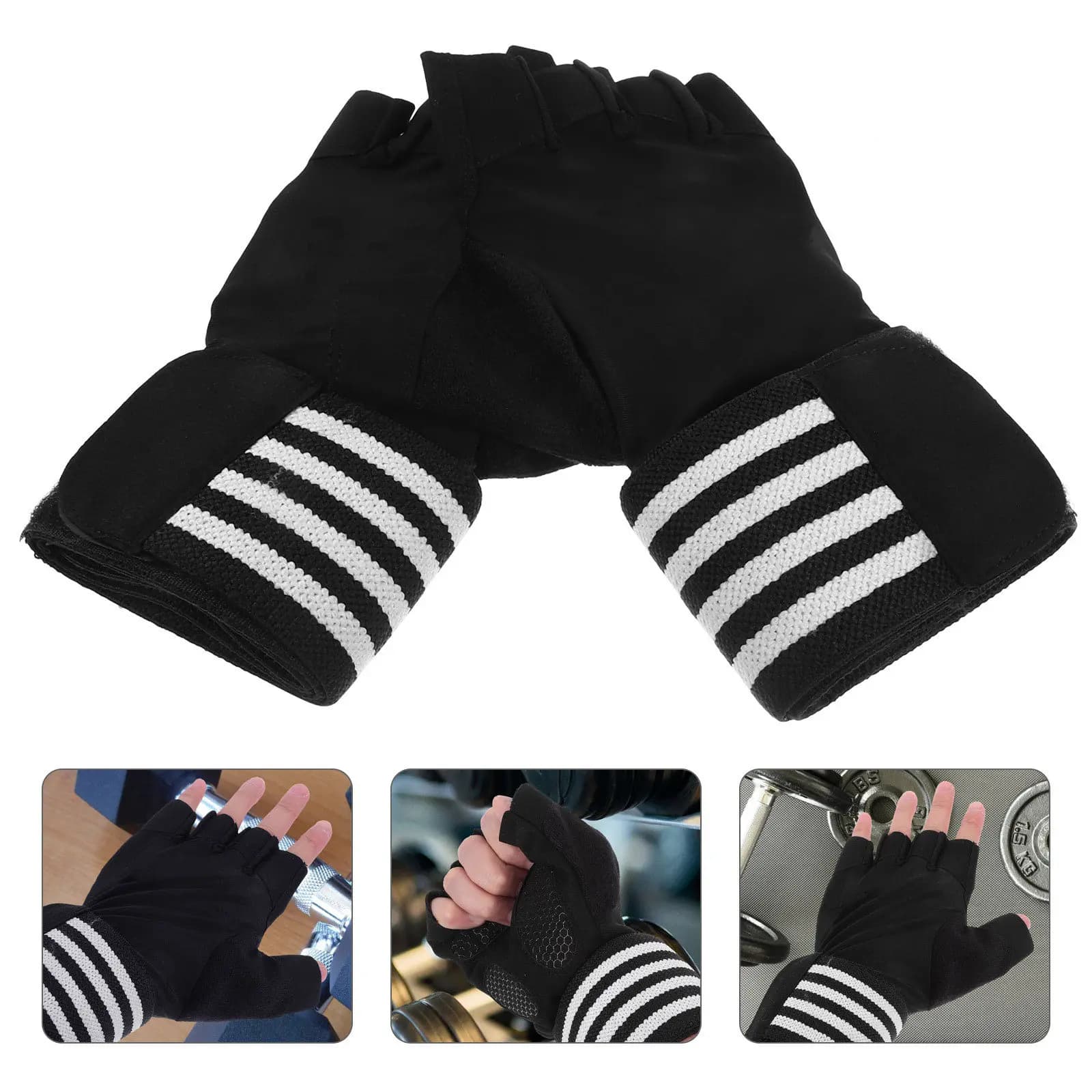1Pair Anti-Slip Sweat Absorbing Workout Gloves Breathable Half-Finger Gym Gloves for Cycling Weight Lifting Outdoor Sports