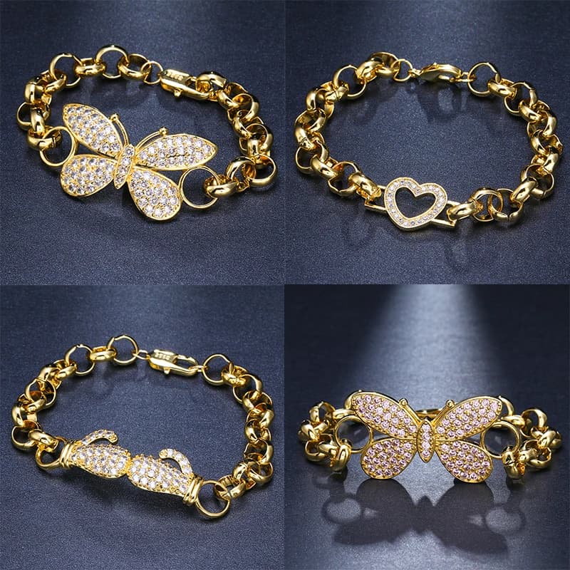 SUGO Sugo Bracciale hip-hop con cuore in zirconi sintetici micro-pavimentati alla moda, regalo di festa unisex, gioielli per uomini e donne