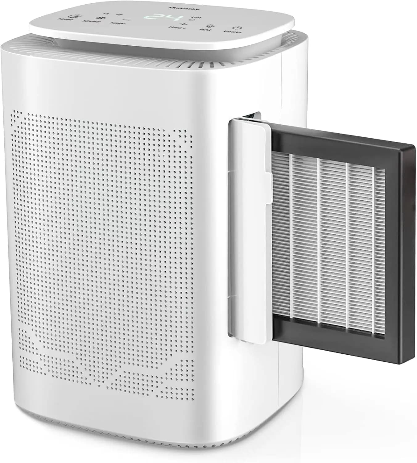 Deumidificatore e purificatore d'aria Filtro combinato e serbatoio dell'acqua con funzione ionica d'aria negativa con tubo di scarico Temporizzatore di spegnimento automatico 24 ore