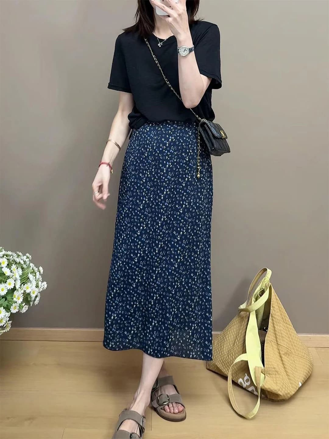 Summer Lace Texture Short Sleeve Women's Set Floral Half Skirt T-shirt Two-Piece Suit Casual Commute Style Lightweight round ...