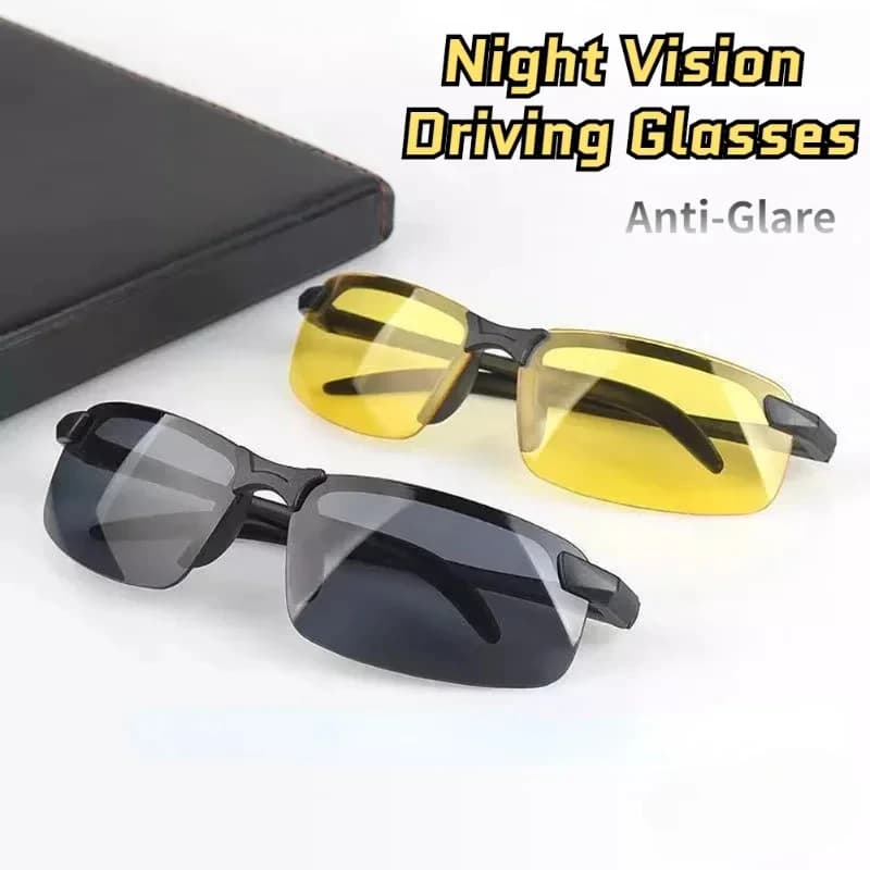 Occhiali per Visione Notturna, Occhiali da Guida Antiabbagliamento per Uomo, Montatura Semi-Rimless, Protezione UV400 per Giorno e Notte