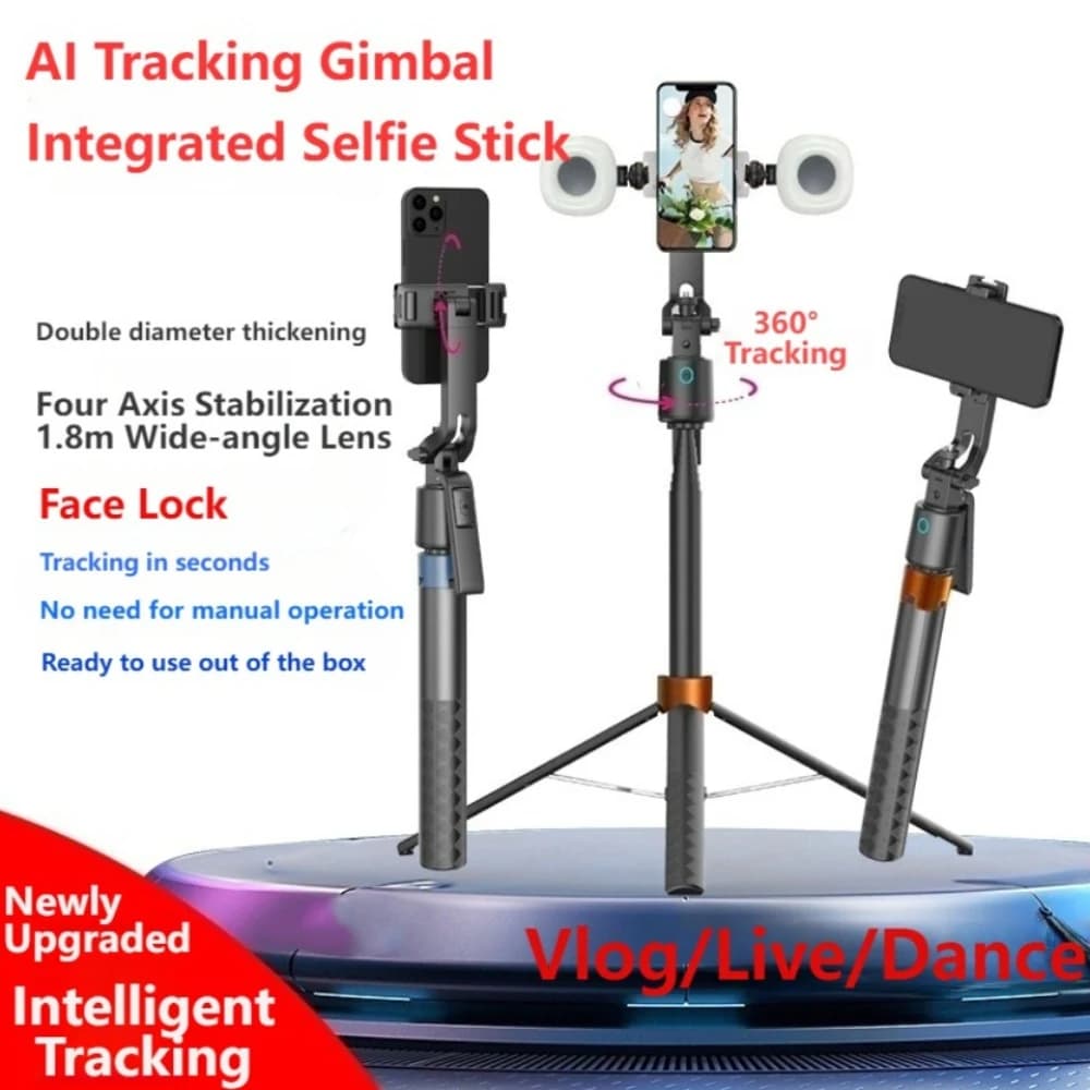 New gimbal for smartphones with IA, intelligent tracking, selfie stick Bluetooth, four-axis anti-vibration stabilizer, retractable filling light, portable