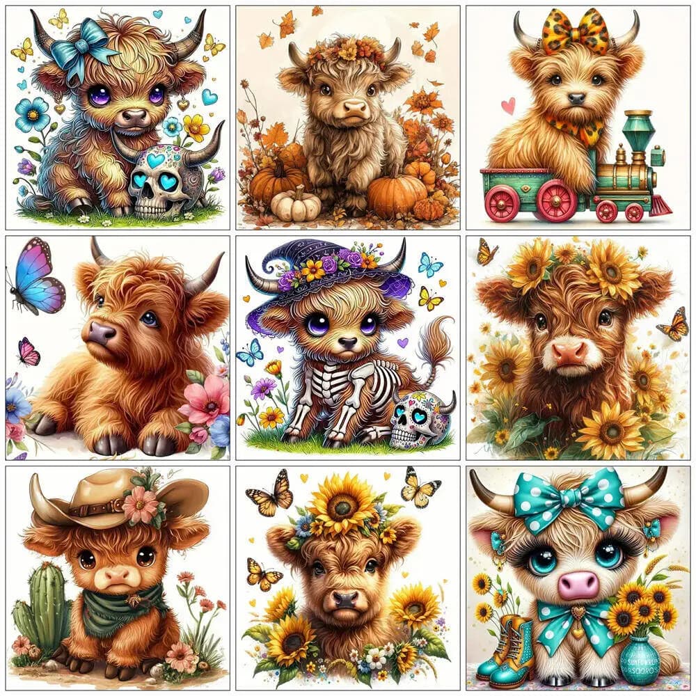 Diamond Painting Cow Highland Cattle Animal DIY Hobby Diamond Embroidery Skull Cartoon Sunflower Home Decor Gift