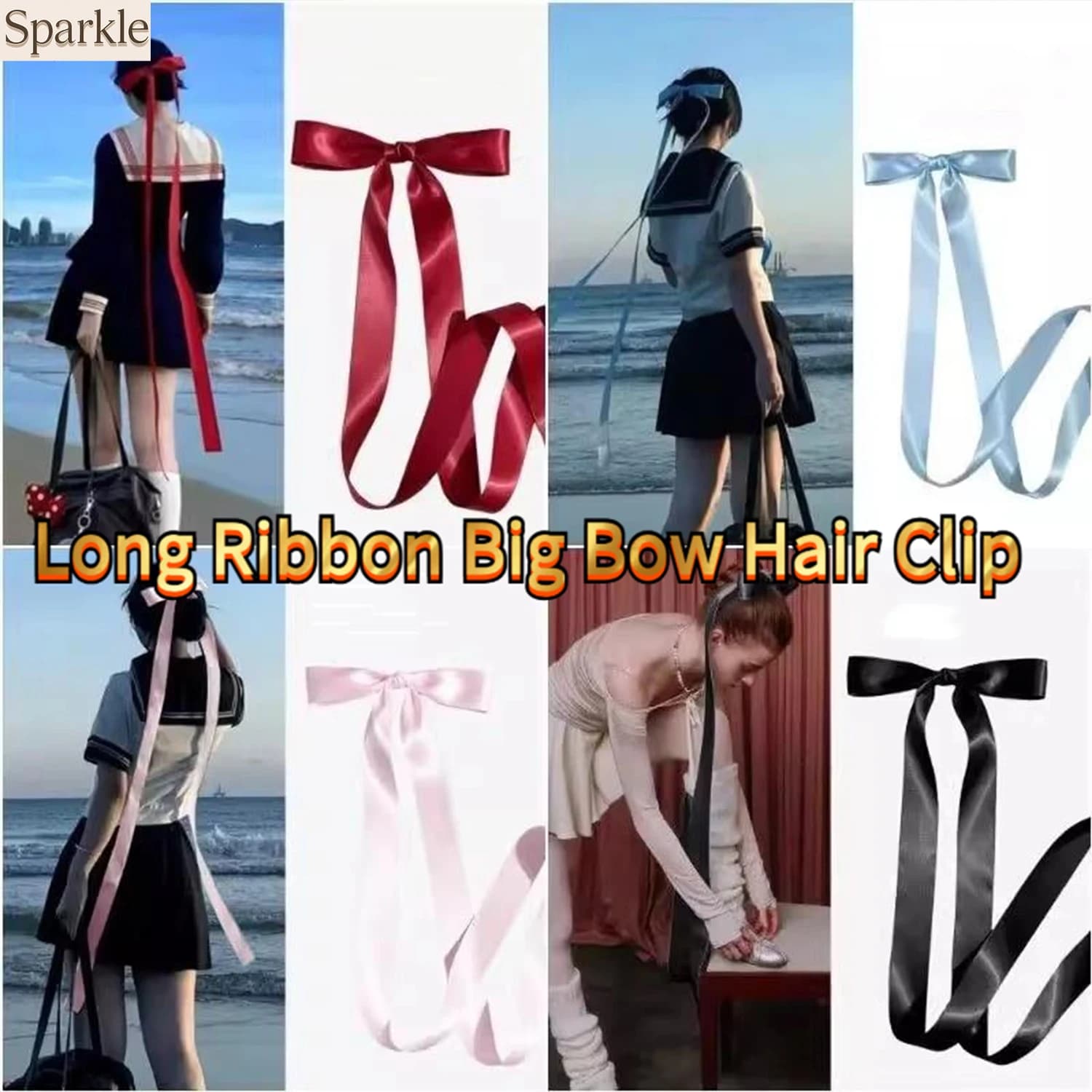 Fiocco per Capelli Extra Lungo con Nastro e Clip a Coccodrillo per Ragazze, Accessorio per Acconciatura JK Cosplay