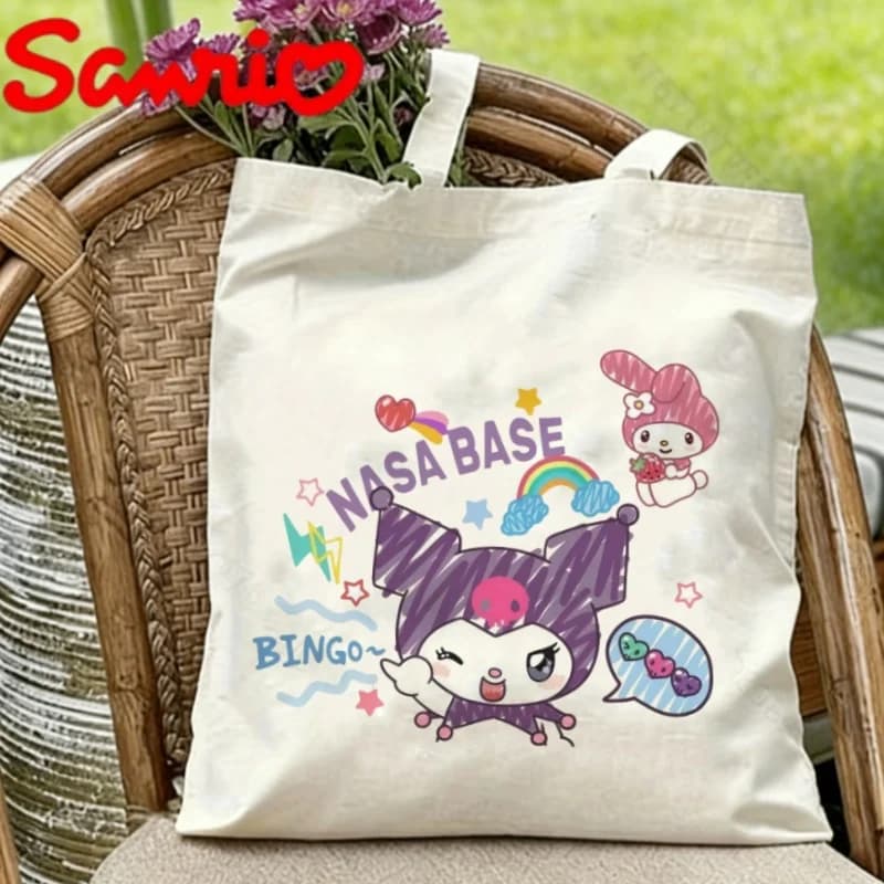 1PC Sanrio Kuromi & My Melody Borsa tote in tela con stampa NASA su entrambi i lati Borsa a tracolla riutilizzabile ecologica