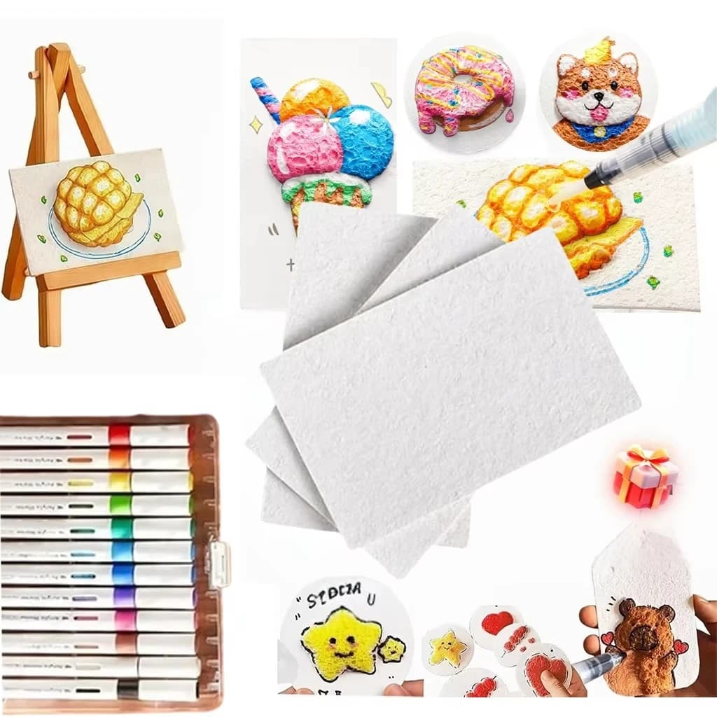 Con penne da disegno Kit di pittura con texture magica con 10 carta per pittura in schiuma 12 pennarelli Penne da disegno a bolle fai-da-te per pittura artistica artigianale