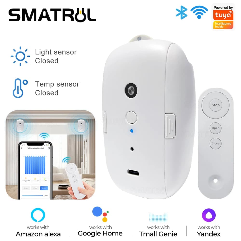 Tuya Smart Curtain Motor Bt Interruttore di controllo vocale Tenda elettrica Robot Controllo app Configurazione timer Compatibile con Alexa Google Hom