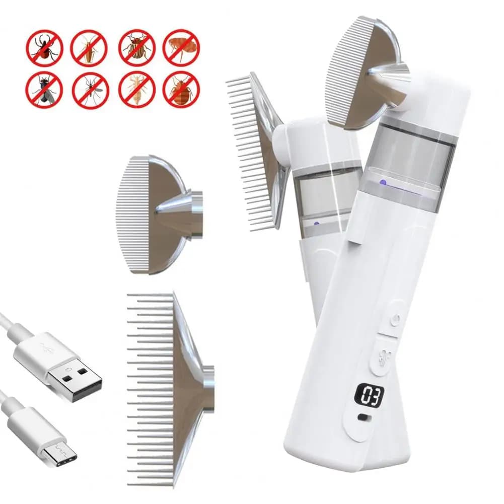 Pettine Elettrico Antipulci da 19 cm, Ricaricabile Wireless 2-in-1, Pettine Aspirante Portatile per la Rimozione di Lince e Pulci, Pettine a Denti Fini per Animali Domestici
