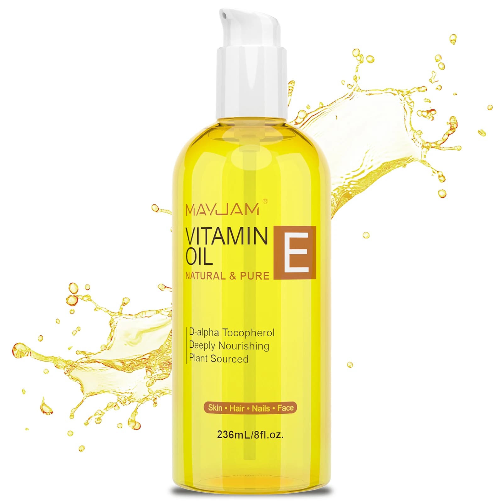 MAYJAM Pure and natural vitamin E oil for face, body, hair, moisturizing and nourishing D-Alpha Tocopherol Jojoba Sunflower seed oil