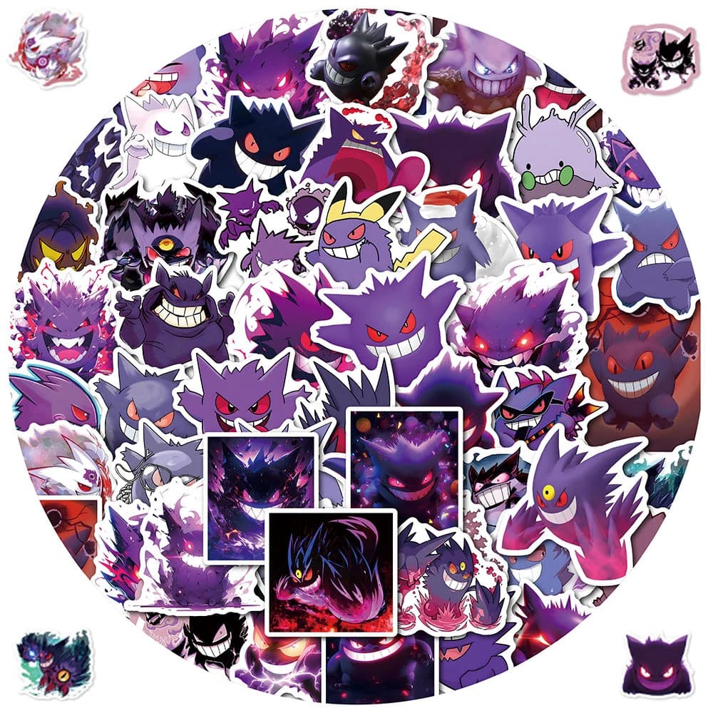 50 Pezzi Adesivi Cartoon Pokemon Gengar, Decorazioni Fai-da-Te per Notebook, Telefono, Tazza, Valigia, Laptop, Frigorifero, Graffiti Kawaii