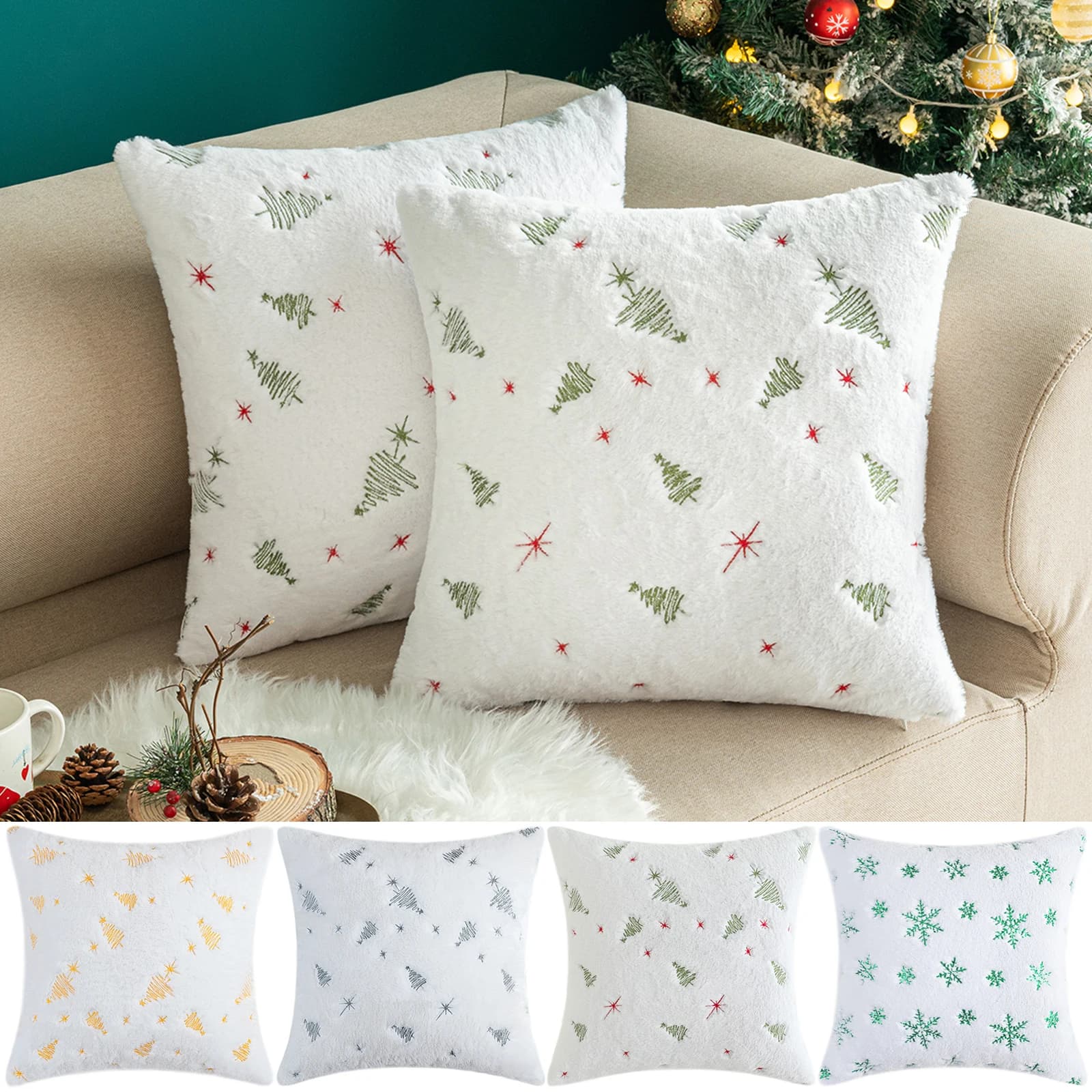 Faithful for square cushions Faithful for shaggy plush pillows Decorative sofa for Christmas tree embroidered with sequins Cushions for sofas Feast