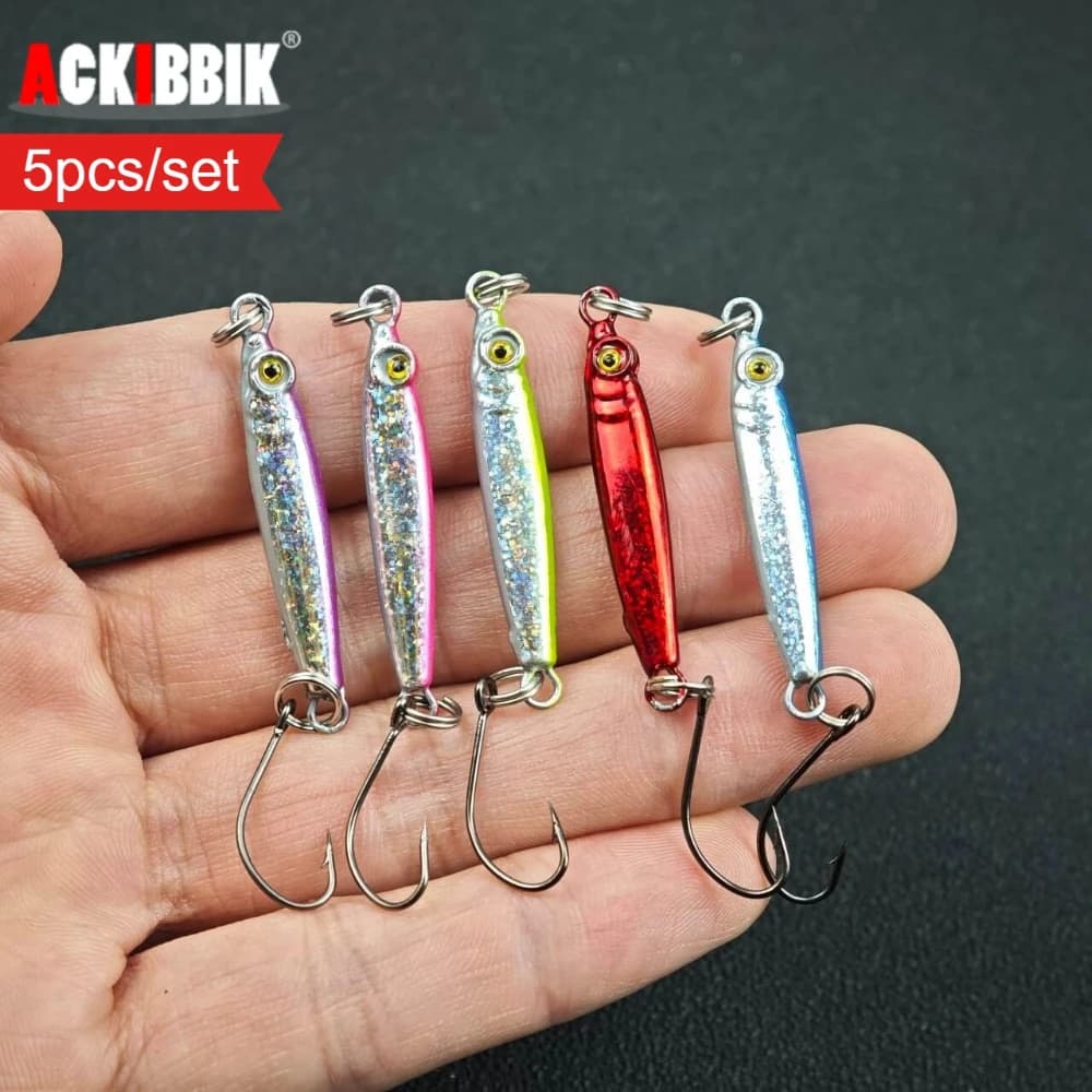 Ackibbik 5 pz/set 3.7 cm/5g Mini Metal Jig Lure Casting Maschere di Pesca Acqua Salata Jig Lure Mini Vib Lure Bass Fishing Accessori