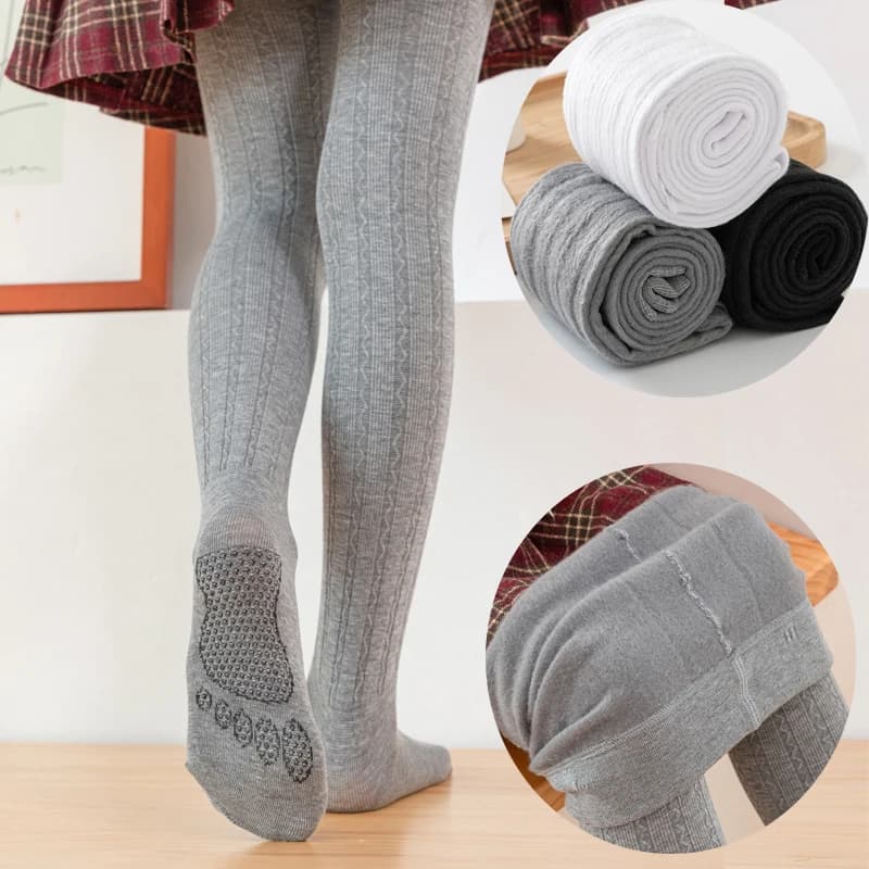 Calzamaglia a Righe per Bambini con Piedini, Pelliccia di Drago, Ampio Cavallo, Calda, Antiscivolo, Leggings Termici Carini per Bambina
