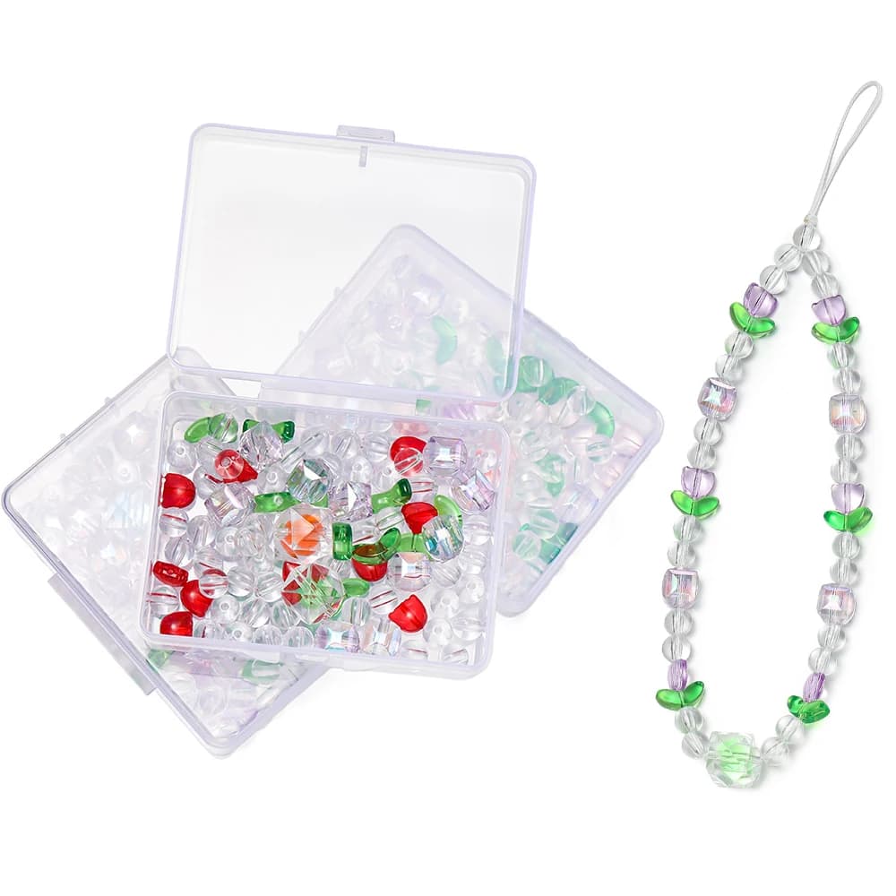 72pcs/Box Acrylic Faceted Round Spacer Beads Tulips Bead with 0.8mm Cord for DIY Phone Chain Bracelet Jewelry Making Supplies
