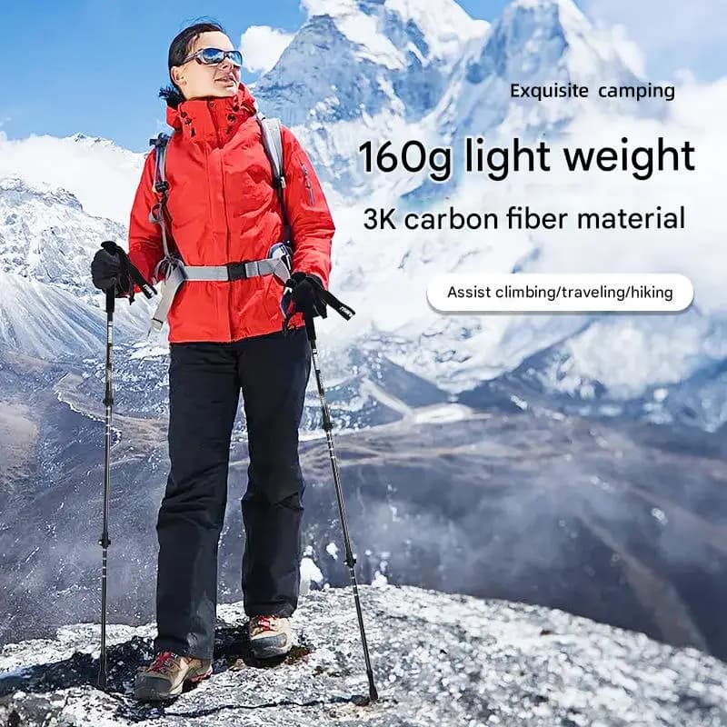 3K Carbon Fiber Professional Trekking Sticks - Adjustable telescopic trekking poles with anti-slip cork grip