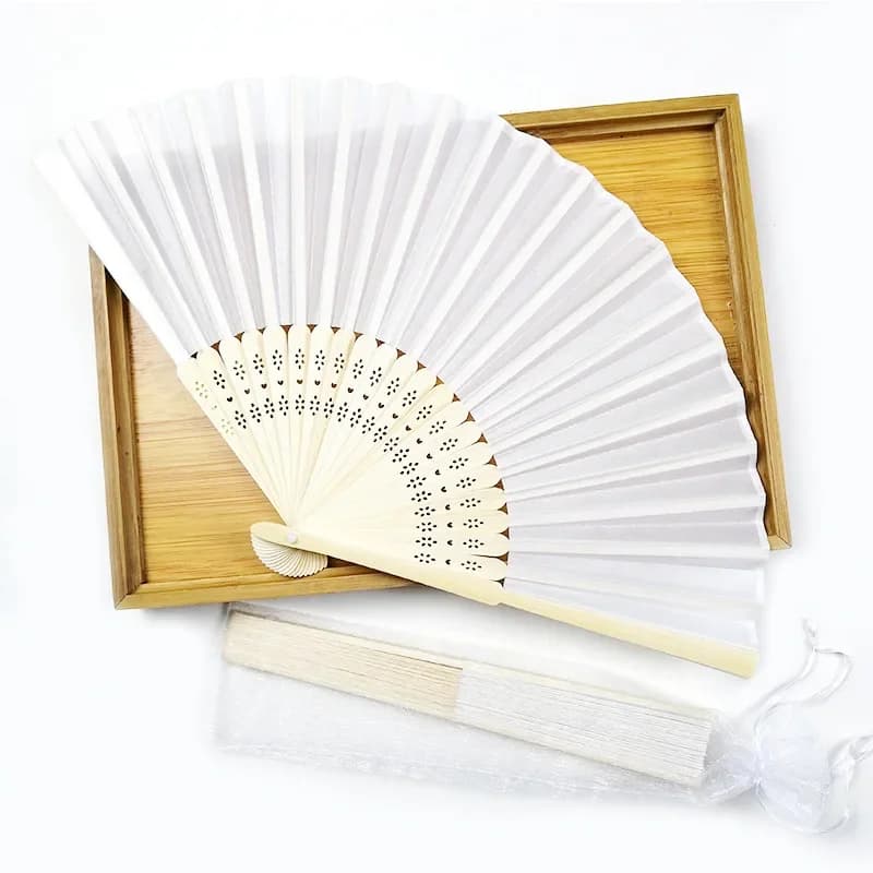 20/100pcs Personalized Engraved White Folding Elegant Silk Hand Fan with Gift Bag Wedding & Party