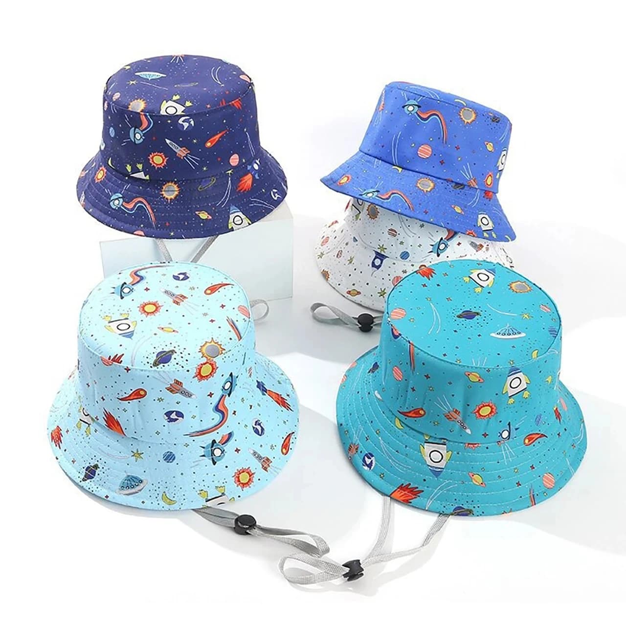 Cappello Estivo per Bambini con Protezione Solare, Stampa Astronave e Pianeti, Cappello a Tesa Larga da Pescatore per Ragazzi e Ragazze, Cappellini da Spiaggia per Esterni