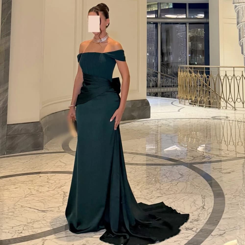 Customized Temperament Off-the-shoulder Evening Dress Trumpet Pleat Floor-length Elegant Party Gown for Wedding
