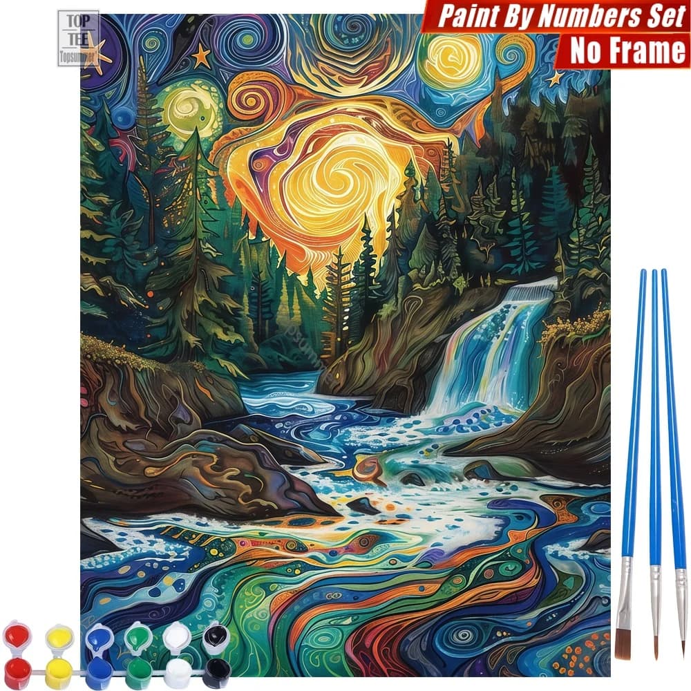 Dynamic Waterfall Starry DIY Digital Oil Paint Kit - Dynamic Waterfall Starry Wall Art Home Decor Father'S Day Gift For Husband