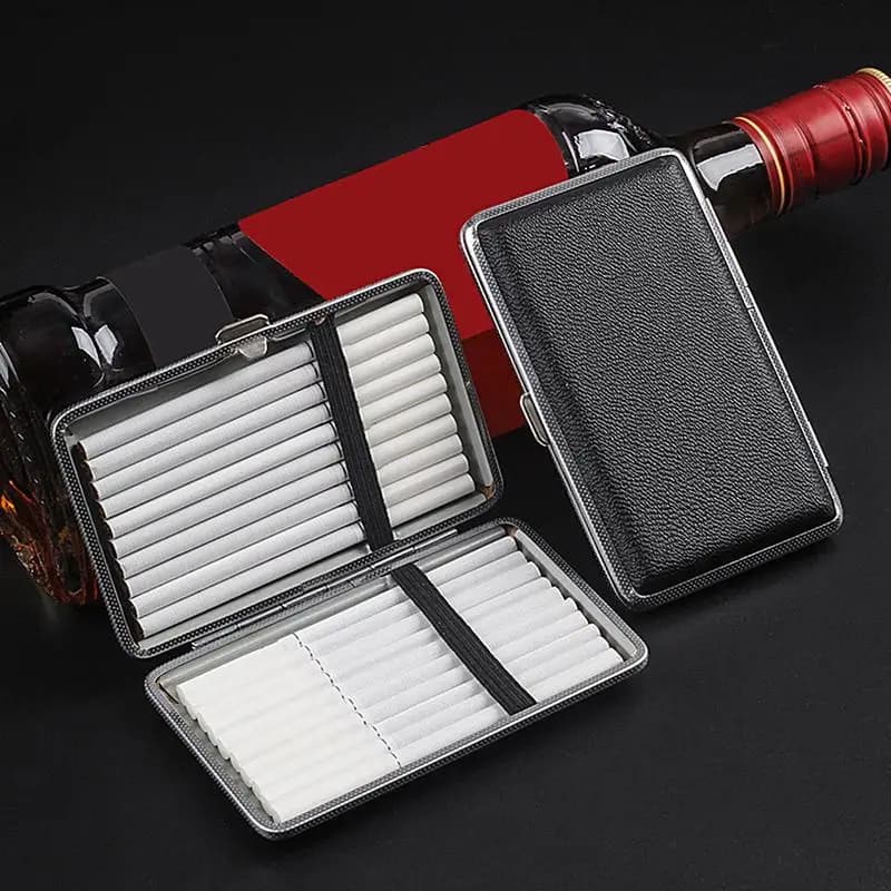 PU Leather Cigarettes Box Creative 20-piece Pocket Box Cigarettes Storage Metal Frame Cigarettes Holders Flexible Cigars Box