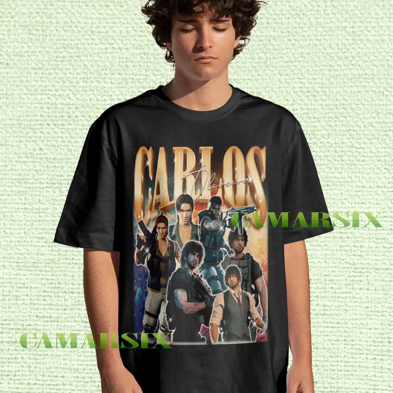 Carlos Oliviera Vintage T Shirt 90s Pop Culture Retro Gaming Character Merch Casual for Fans vintage Washed
