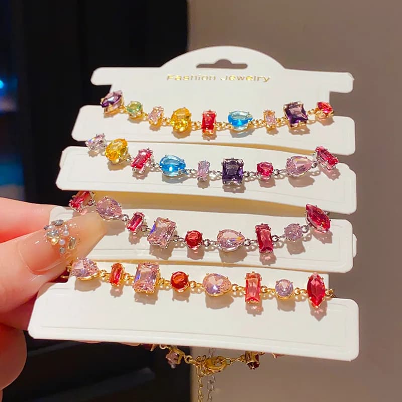 Nuovo braccialetto da tennis colorato con zirconi geometrici principessa per le donne, regalo di compleanno, gioielli da sposa all'ingrosso