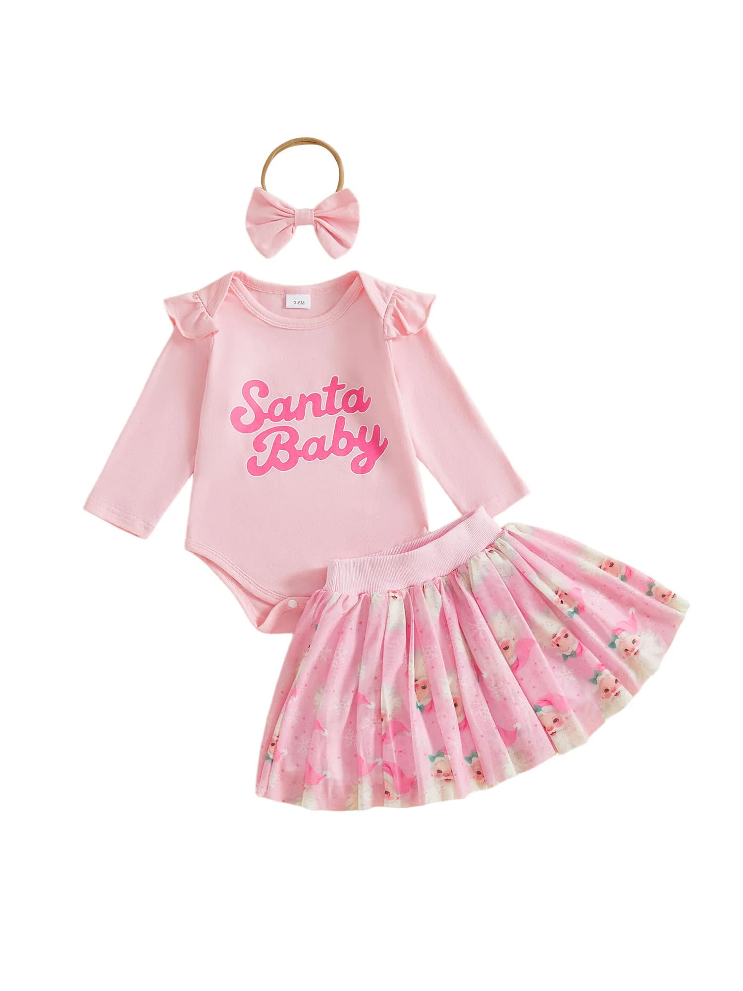 Vestiti per le vacanze invernali per bambina, body a maniche lunghe, renna, pupazzo di neve, stampa, vestito da tutu, fiocco per capelli, set da 3 pezzi