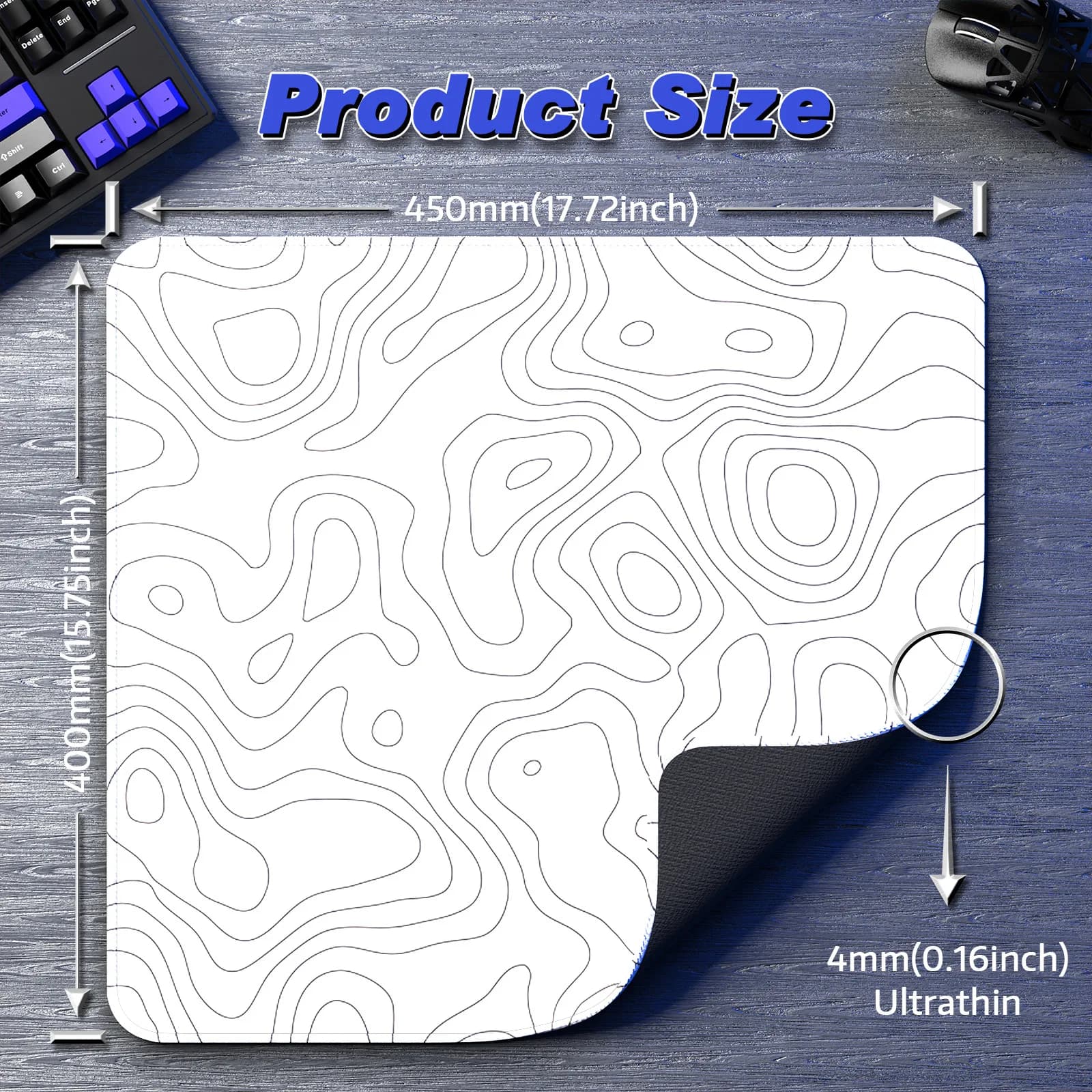 Attack Shark Cm02 Gaming Mouse Pad, 4mm Ultra-Thin, 450x400mm Large Size, Non-Slip Base, Topographic Design For Esports & Office