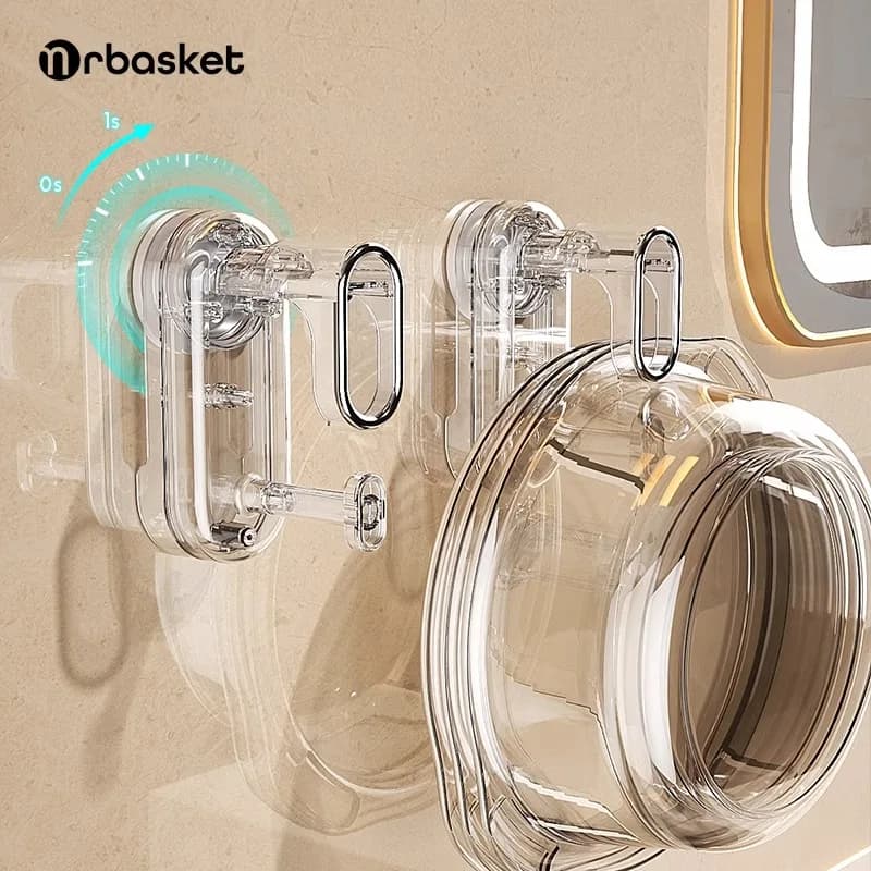 Portaoggetti multifunzionale a ventosa con gancio per bagno, montato a parete, non perforato e senza cuciture, per prodotti per la conservazione del bagno