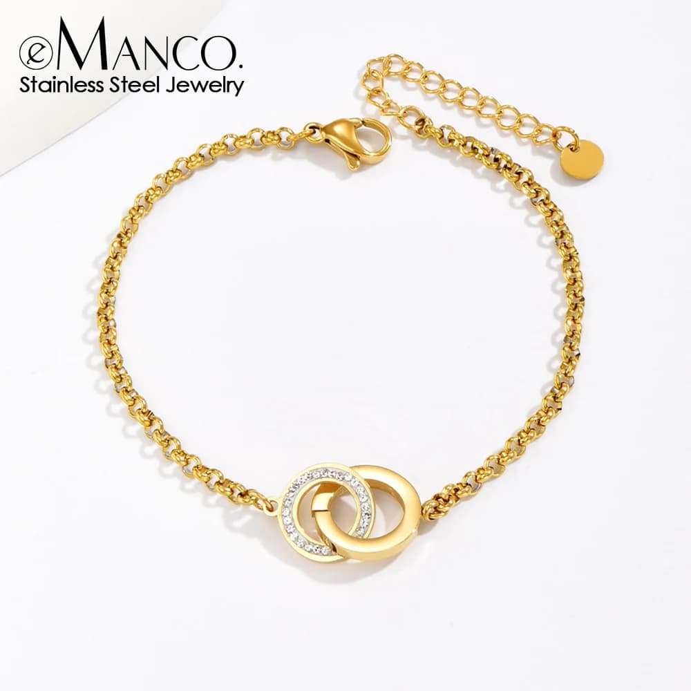 eManco New Classic Round Bracelets Shiny Rhinestone Ladies Stainless Steel Fashion Pop Bracelet Jewelry Holiday Gift Factory