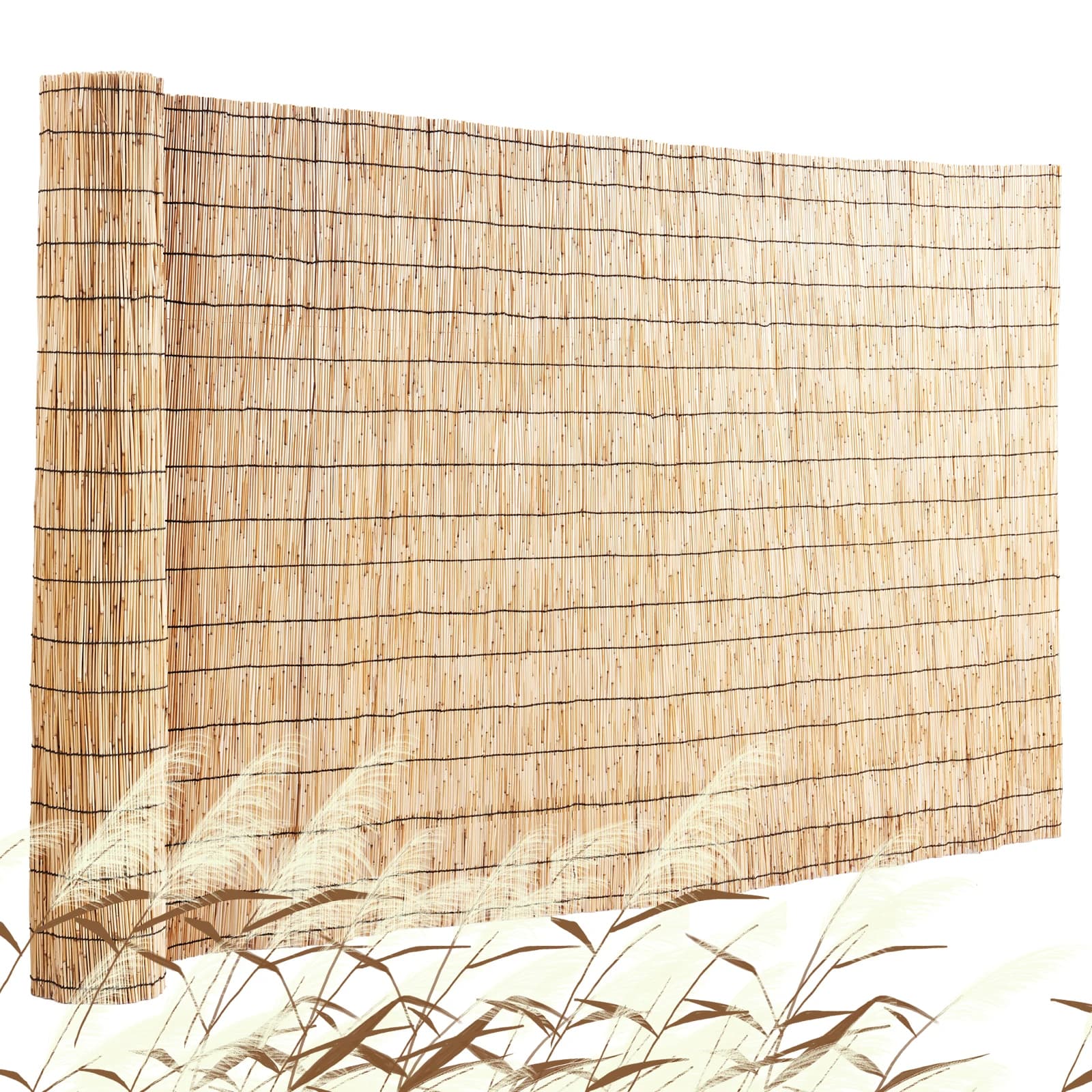 SucceBuy Recinzione per ance naturale 5,5 piedi x 16,4 piedi Rotolo per recinzione per canna da balcone per divisorio per recinzione da giardino per patio esterno