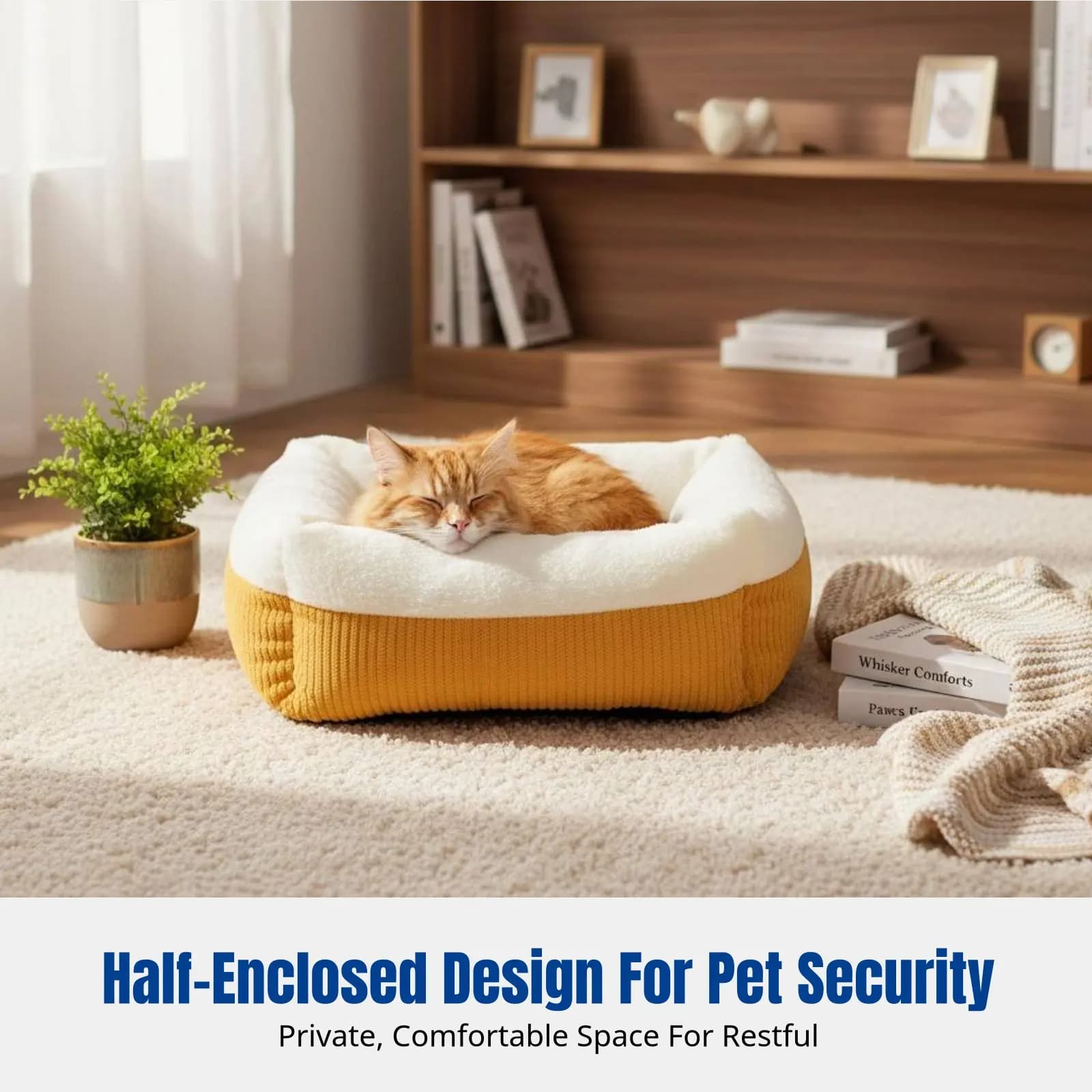Cuccia per Gatti, Quattro Stagioni, Calda per l'Inverno, Tappetino Semi-Chiuso per Animali Domestici, Peluche, Fondo Antiscivolo, Letto Accogliente per Cani e Gatti di Piccola Taglia