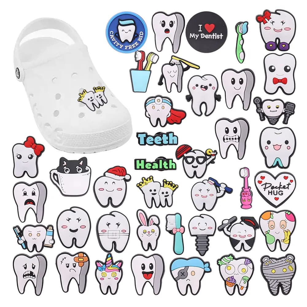 Vendita singola 1 pz spazzola per la salute dentale denti ragazzi ragazze pantofole scarpa fibbia charms dentista accessori adorabili