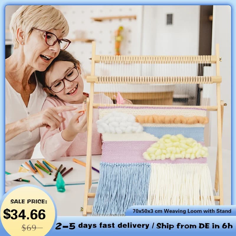 Weaving Loom With Stand Wooden Tapestry Knitting Machine Arts & Crafts, Develops Creativity Weaving Frame For Beginner
