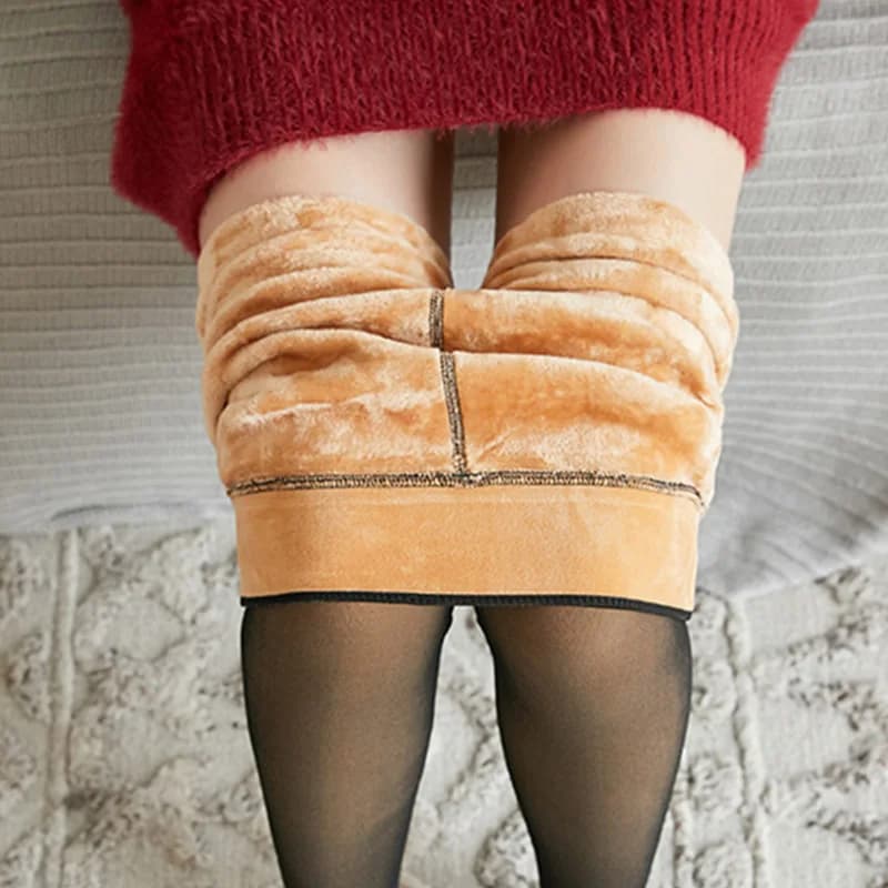 Skin-penetrating fake meat-penetrating fleece thickened leggings women's autumn and winter warm outer pantyhose integrated pants