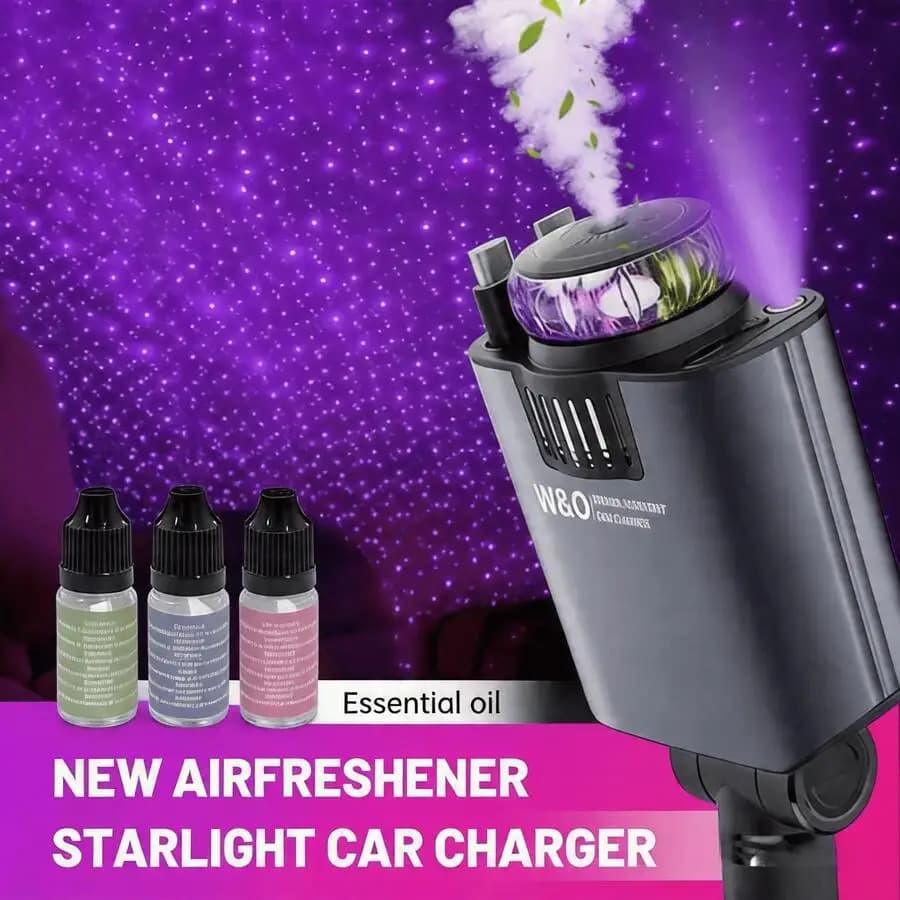 Caricabatterie per auto 3 in 1 con deodorante per ambienti con aromaterapia e luce a soffitto Starlight