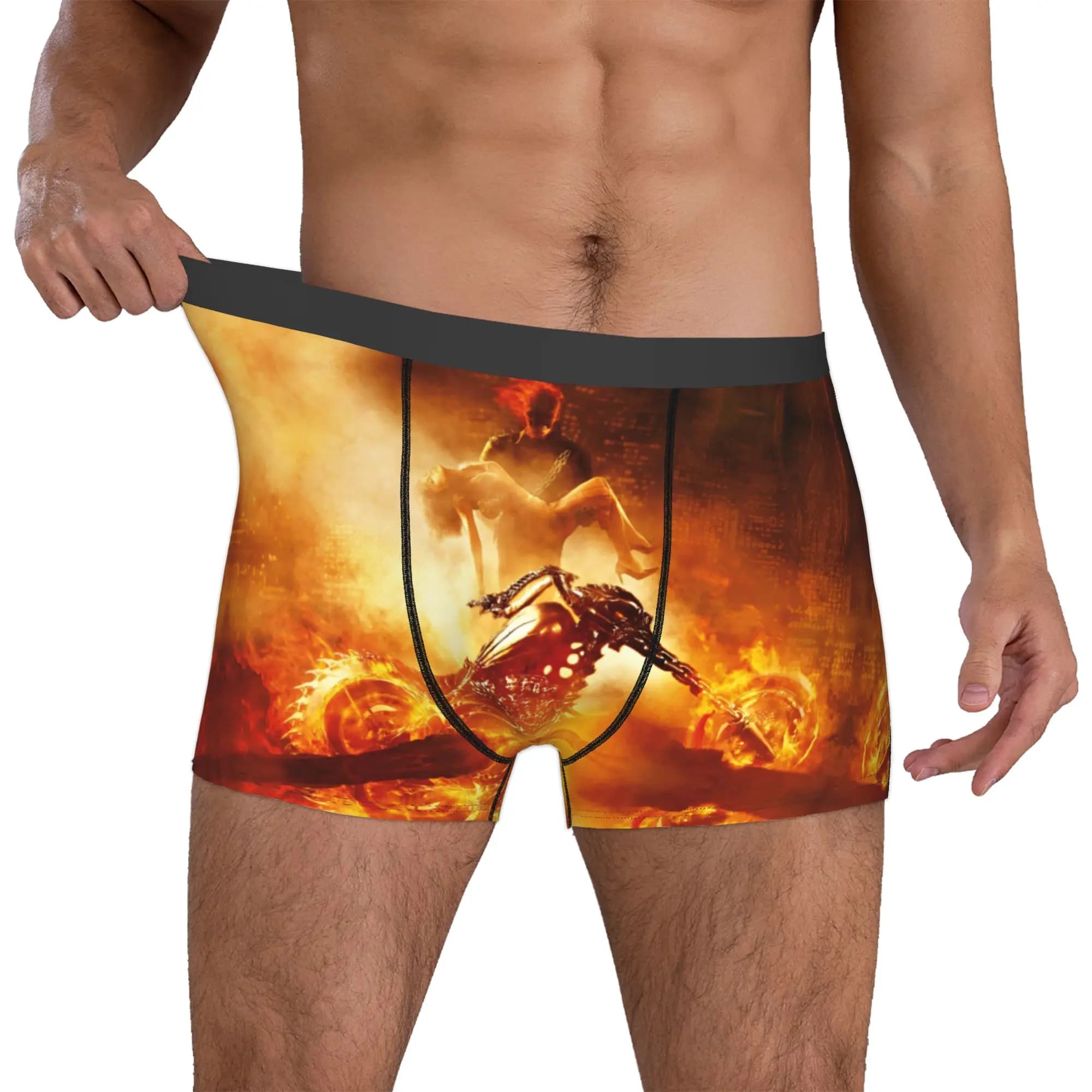 Boxer da uomo personalizzati Ghosts Anime Riders con stampa 3D, mutande traspiranti con stampa teschio fiammeggiante