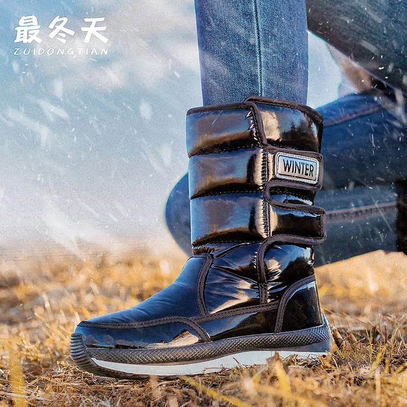 Korean Version Of Thickened Cotton Plus Velvet Warm Women's Mid-Tube Lightweight Anti-Skiing Floor Boots Casual Velcro Patch
