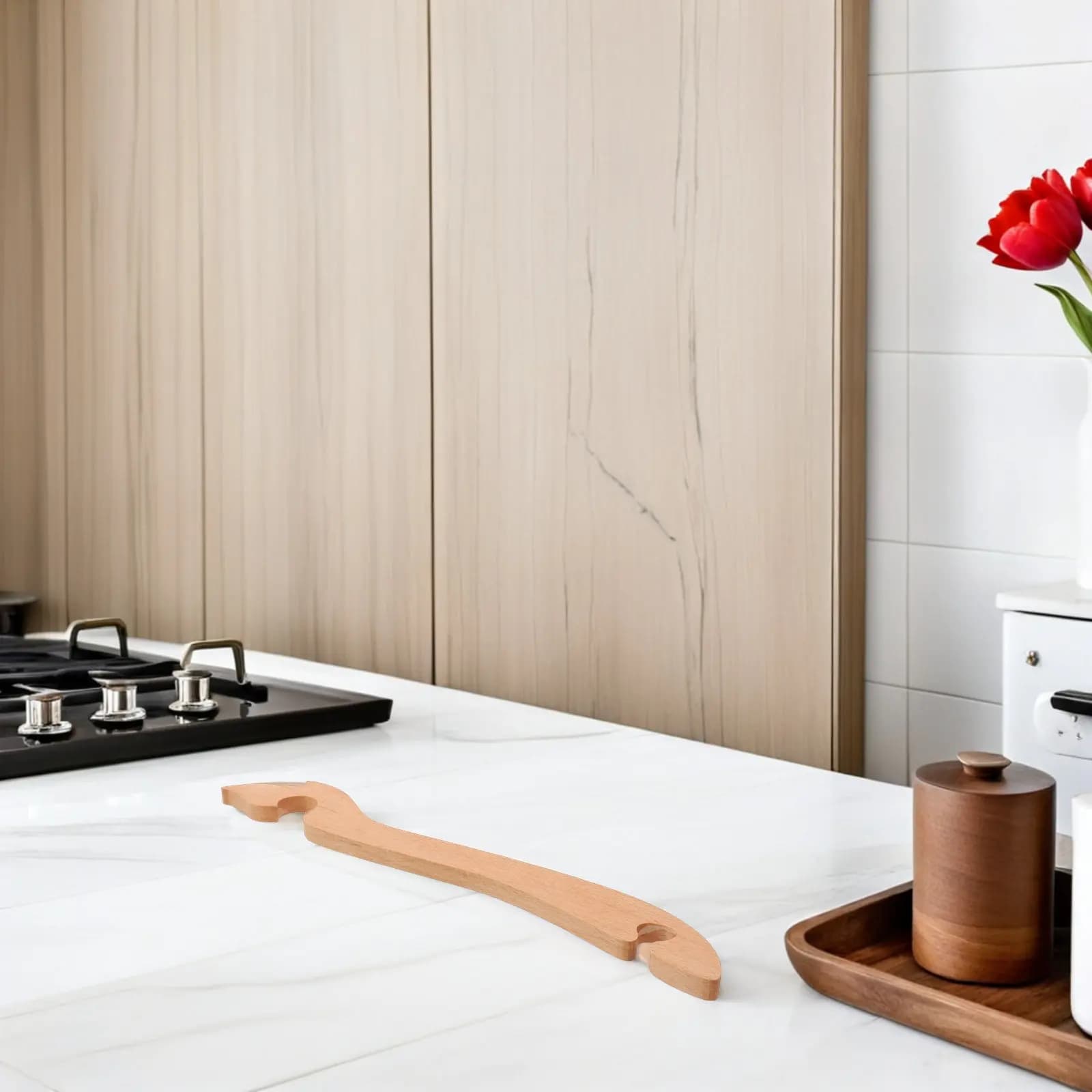 2 Pezzi Utensile per Spingere e Tirare Griglie da Forno in Legno, con Protezione dal Calore e Manico Lungo, Accessorio da Cucina per Friggitrice ad Aria e Tostapane