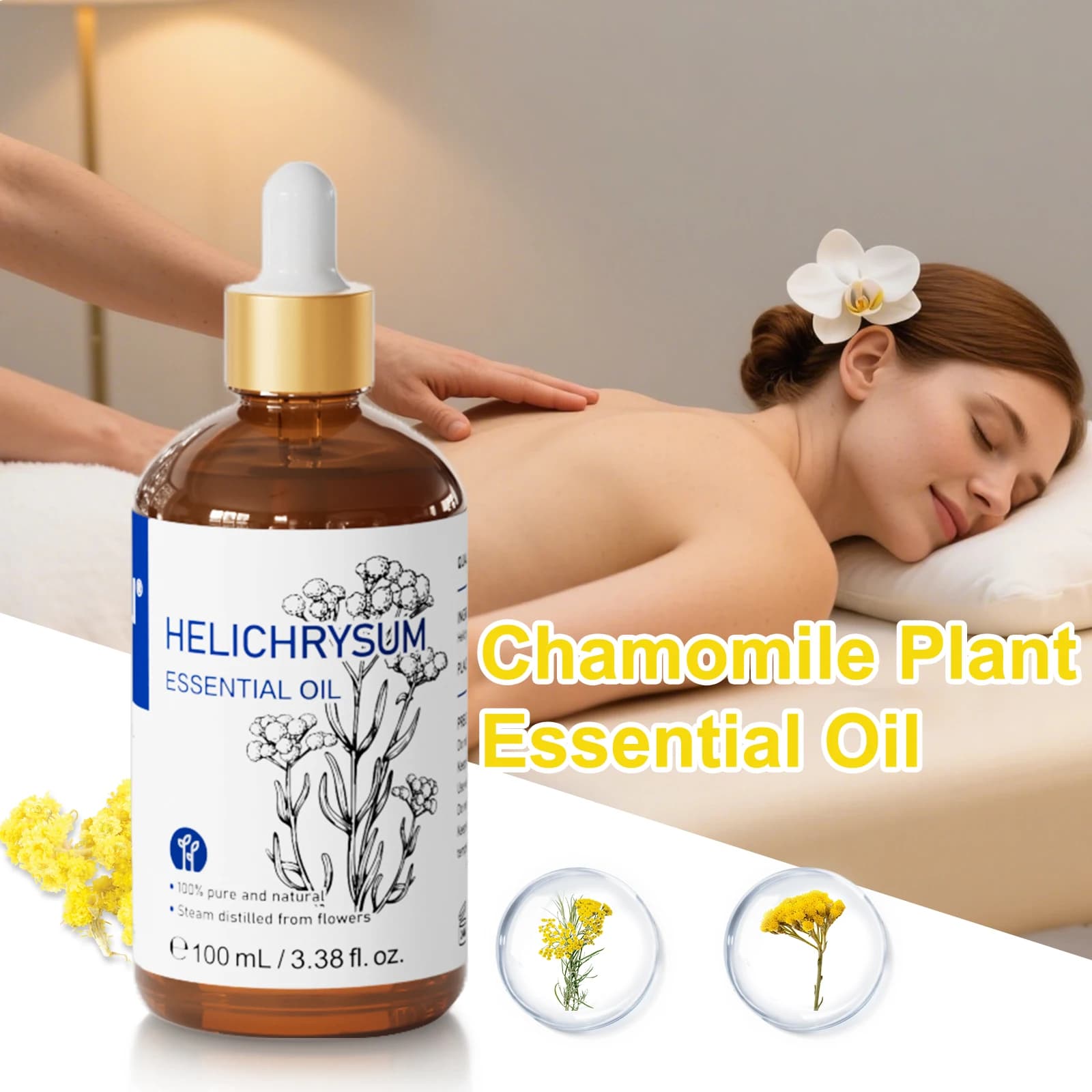 Olio essenziale HIQILI da 100 ml, Helichrysum naturale al 100%, utilizzato per umidificatori, deodoranti per auto, candele, fragranze per la casa fai da te