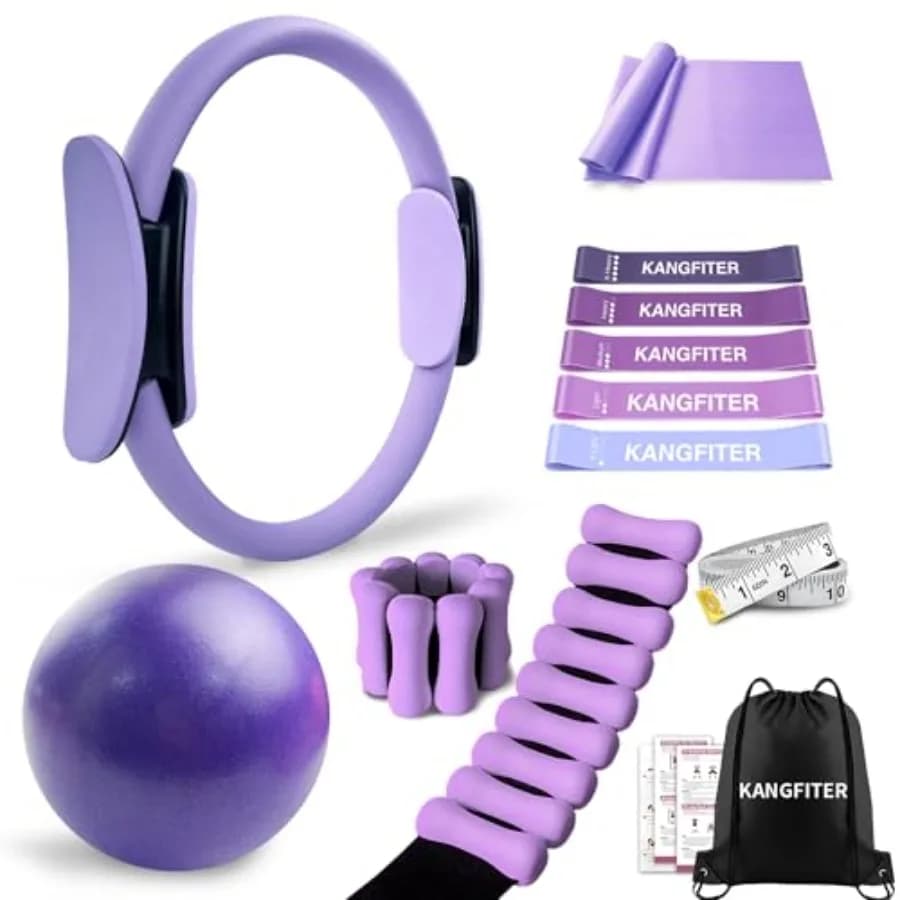 Kit Attrezzi Pilates per Allenamento a Casa, Set Anello e Palla Pilates con Pesi Regolabili per Caviglie e Polsi, Bande di Resistenza, Nastro M